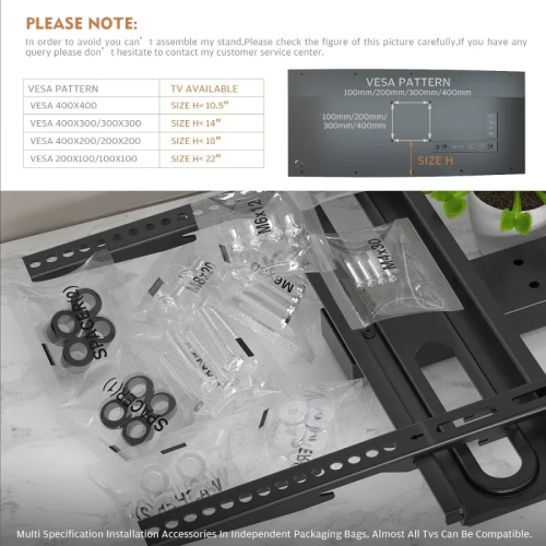 Universal Table Top TV Stand for 27-55 Inch TVs | 9-Level Height Adjustable | Tempered Glass Base & Wire Management | VESA 400x400mm