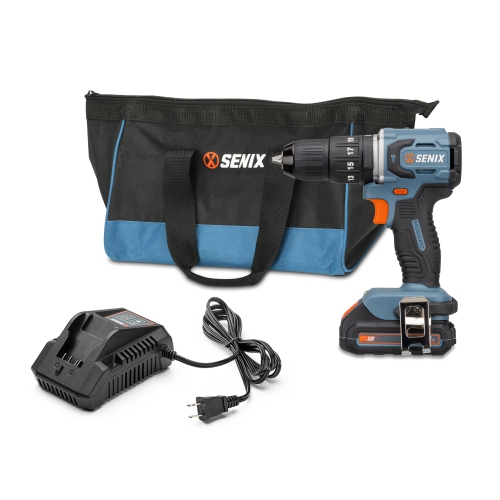 SENIX X2 20 Volt Max* Cordless 1/2-Inch Hammer Drill Driver with Brushless Motor, Includes Storage Bag, 2.0 Ah Battery, and Charger