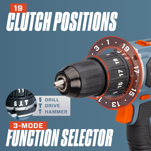 SENIX X2 20V Max* 1/2-Inch Cordless Hammer Drill/Driver, Brushless Motor Driver, Includes 2.0 Ah Battery and Charger