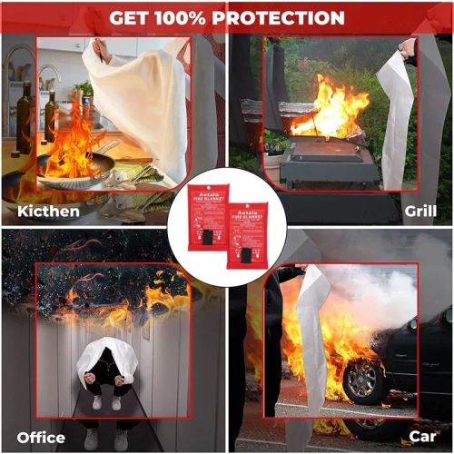 Emergency Fire Blankets for Home & Kitchen | Fireproof Blanket for Camping, BBQ, Fireplace, Office | 2-Pack