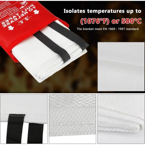 Emergency Fire Blankets for Home & Kitchen | Fireproof Blanket for Camping, BBQ, Fireplace, Office | 2-Pack