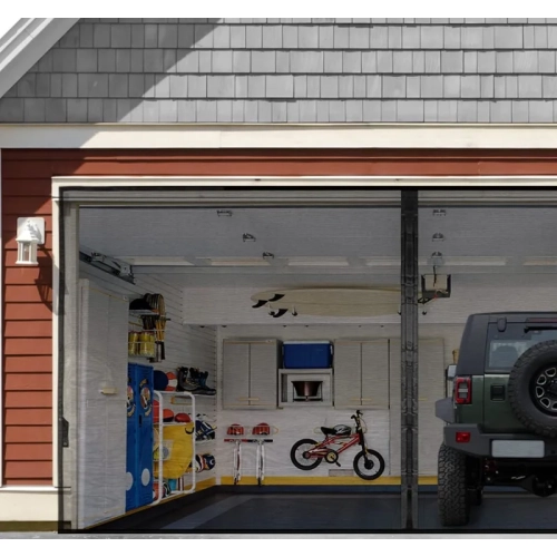 8x7FT Magnetic Garage Door Screen | Retractable Fiberglass Mesh with Weighted Bottom | Easy Assembly & Hands-Free | 40 Magnets for 1-Car Garage/Patio