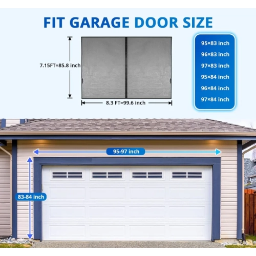 8x7FT Magnetic Garage Door Screen | Retractable Fiberglass Mesh with Weighted Bottom | Easy Assembly & Hands-Free | 40 Magnets for 1-Car Garage/Patio