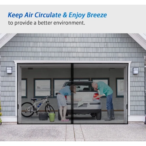 8x7FT Magnetic Garage Door Screen | Retractable Fiberglass Mesh with Weighted Bottom | Easy Assembly & Hands-Free | 40 Magnets for 1-Car Garage/Patio