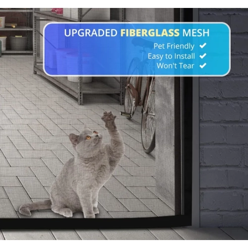 8x7FT Magnetic Garage Door Screen | Retractable Fiberglass Mesh with Weighted Bottom | Easy Assembly & Hands-Free | 40 Magnets for 1-Car Garage/Patio