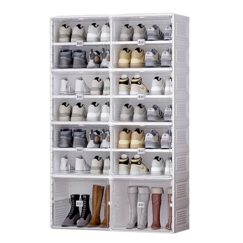 ANTBOX Portable Shoe Box, 8 Tier 28 Pairs, Portable Shoe Organizers Storage Boxes with Magnetic Door, Easy Assembly