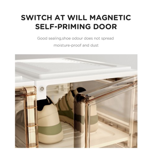 ANTBOX Portable Shoe Box, 10 Tier 10 Pairs, Portable Shoe Organizers Storage Boxes with Magnetic Door, Easy Assembly