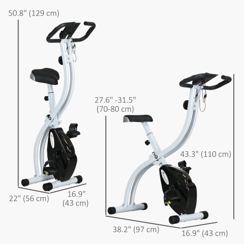 Soozier Foldable Exercise Bike, Quiet Stationary Bike with 8-Level Magnetic Resistance, Pulse Sensor, Wheels and LCD Monitor, Black