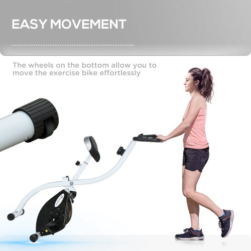 Soozier Foldable Exercise Bike, Quiet Stationary Bike with 8-Level Magnetic Resistance, Pulse Sensor, Wheels and LCD Monitor, Black