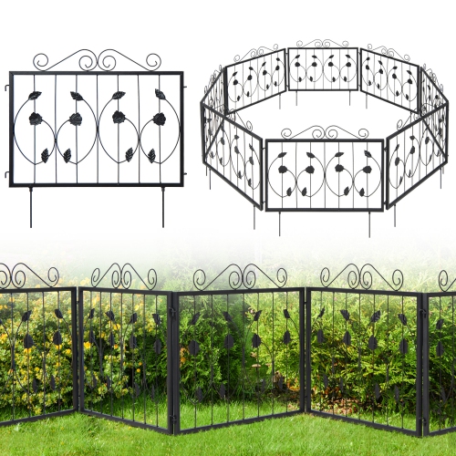 COSTWAY  Decorative Garden Fence With 8 Panels Outdoor Animal Barrier Landscape Border