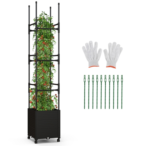 Image 1 de 10.. Bac de jardinage surélevé avec treillis et roues à arrosage automatique avec 3 hauteurs 1 pièces de Costway