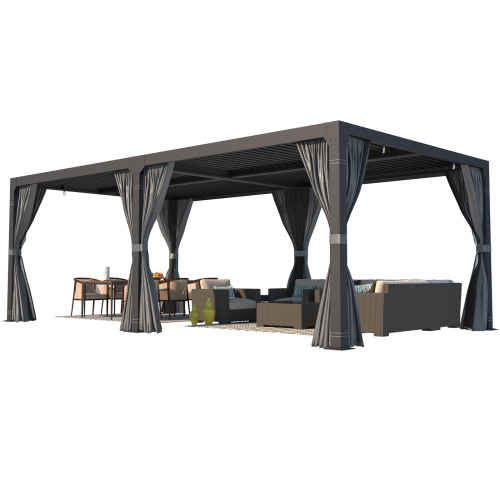 Pergola à pergola pour l'extérieur Erommy de 12 x 20 pi, abri de jardin extérieur à toit rigide, rideaux de toit en métal réglables et moustiquaire c