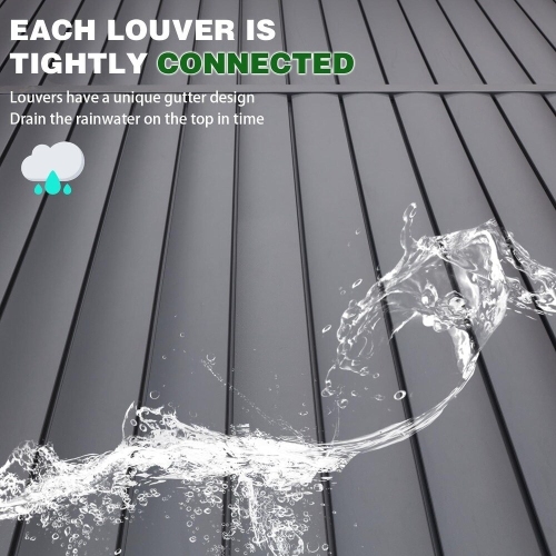 Erommy 12' x 20' Outdoor Louvered Pergola, Outdoor Patio Hardtop Gazebo, Adjustable Metal Roof Curtains and Netting Included - Black