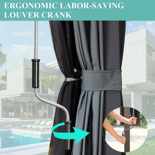 Erommy 12' x 20' Outdoor Louvered Pergola, Outdoor Patio Hardtop Gazebo, Adjustable Metal Roof Curtains and Netting Included - Black