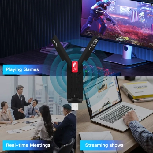 WiFi6E AX5400 USB 3.0 Wireless Adapter | 2.4GHz/5GHz/6GHz Wi-Fi Booster | High Gain Antenna for PC/Laptop | Win10/11 Driver Free