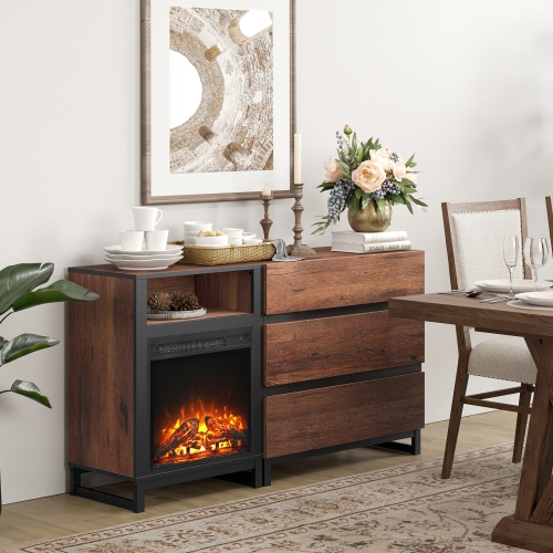 WAMPAT Electric Fireplace Insert 18'' Freestanding Heater, RV Fire Place Storage Cabinet for TV Stand, Small Electric Stove Stand for Living Room,