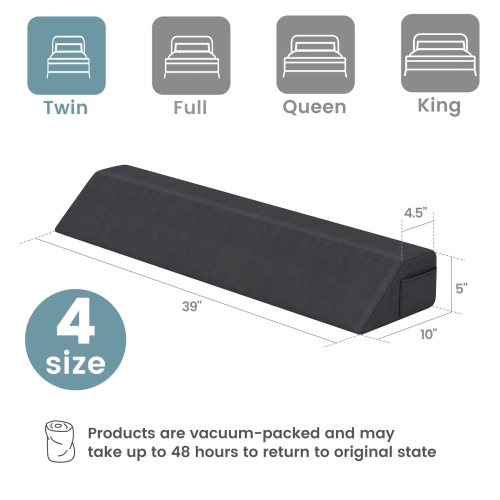 Giantex Twin Bed Wedge Pillow with Tablet Pillow Stand Side Pockets Support for Back Grey
