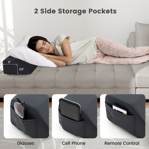 Giantex Full Bed Wedge Pillow with Tablet Pillow Stand Side Pockets Support for Back Grey