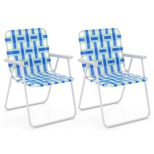 Costway 2PCS Folding Beach Chair Camping Lawn Webbing Chair Lightweight 1 Position Blue