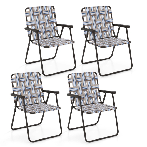 Costway 4 PCS Folding Beach Chair Camping Lawn Webbing Chair Lightweight 1 Position Brown