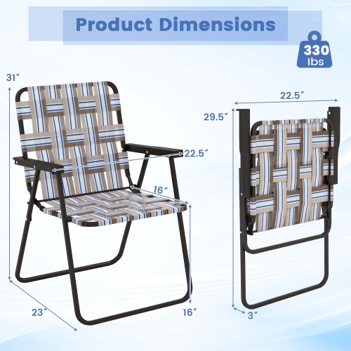 Costway 4 PCS Folding Beach Chair Camping Lawn Webbing Chair Lightweight 1 Position Brown