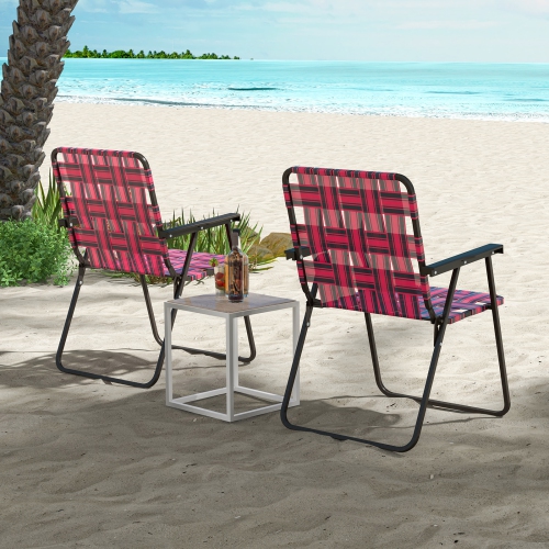Costway 2PCS Folding Beach Chair Camping Lawn Webbing Chair Lightweight 1 Position Red