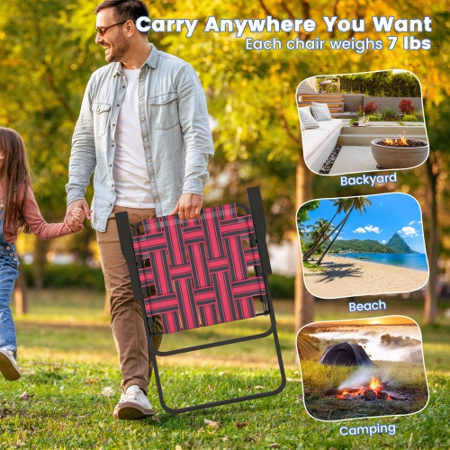 Costway 2PCS Folding Beach Chair Camping Lawn Webbing Chair Lightweight 1 Position Red