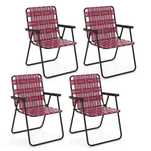 COSTWAY  4PCs Folding Beach Chair Camping Lawn Webbing Chair Lightweight 1 Position In Red