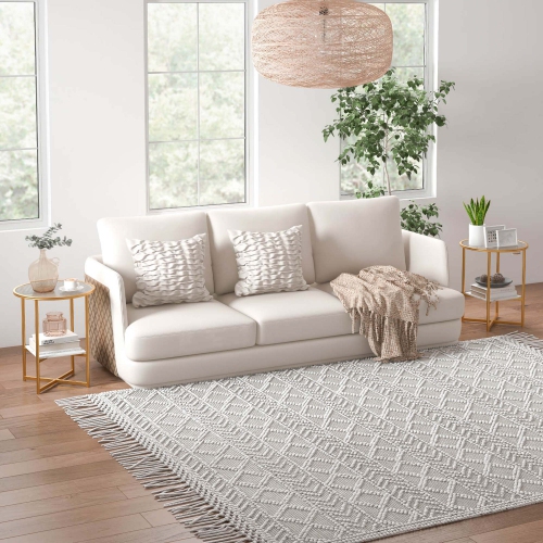 Costway 2PCS Glass End Table 2-Tier 20" Round Side Table with Faux Marble Storage Shelf