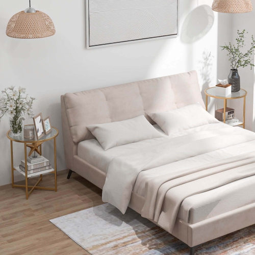 Costway 2PCS Glass End Table 2-Tier 20" Round Side Table with Faux Marble Storage Shelf