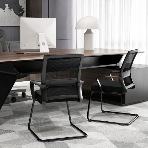 Costway 2 PCS Office Guest Chair with Lumbar Support, Breathable Mesh Back without Wheels Black