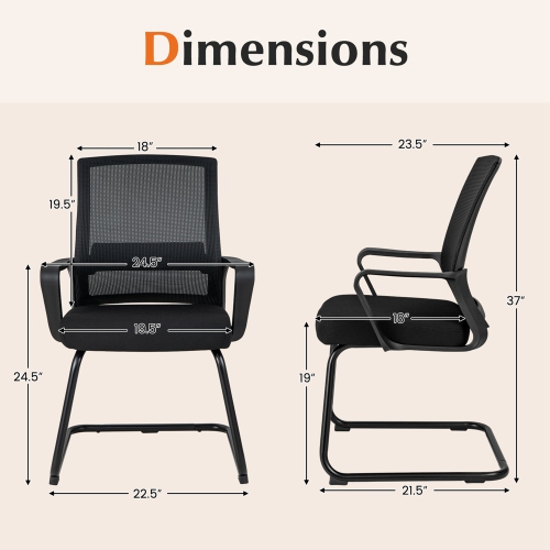 Costway 2 PCS Office Guest Chair with Lumbar Support, Breathable Mesh Back without Wheels Black
