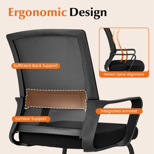 Costway 2 PCS Office Guest Chair with Lumbar Support, Breathable Mesh Back without Wheels Black