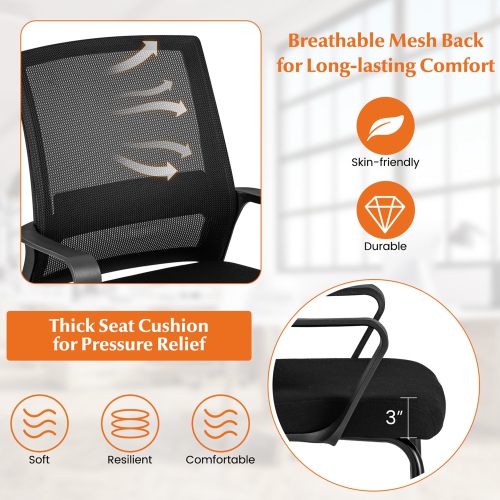 Costway 4 PCS Office Guest Chair with Lumbar Support, Breathable Mesh Back without Wheels Black