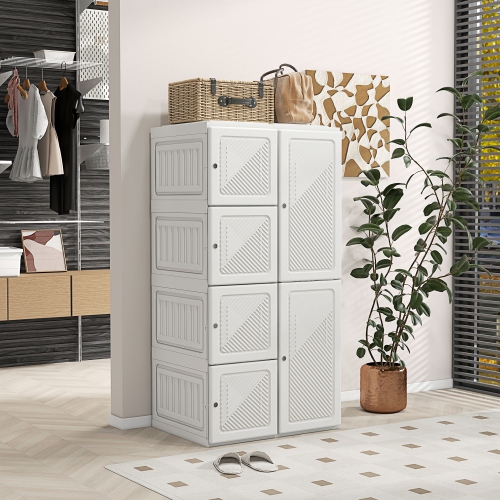 HOMCOM Portable Wardrobe Closet Cabinet Foldable Plastic Clothes Storage Organzier for Bedroom with 8 Cube Compartments Magnet Doors Easy Assembly