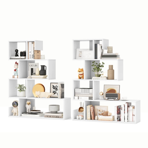 COSTWAY  2 PCs S-Shaped Bookshelf Freestanding Stepped Etagere Bookcase With Anti-Tipping Kits In White