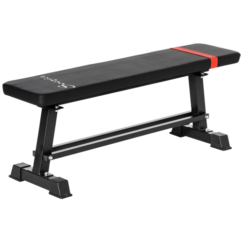 Soozier Flat Workout Bench, Weight Bench with Dumbbell Rack, Workout Exercise Bench with Thick Padded Seat and Anti-slip Foot Pads, Steel Frame for H