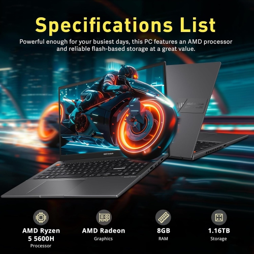 ASUS VivoBook S 15 Slim 15.6" FHD Laptop, AMD Ryzen 5 5600H, 1.16TB Storage(1TB SSD +160GB Docking Station Set), 8GB RAM, AMD Radeon Graphics,