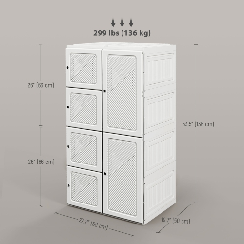 HOMCOM Portable Wardrobe Closet Cabinet Foldable Plastic Clothes Storage Organzier for Bedroom with 5 Cube Compartments & 1 Hanging Rods Magnet Doors