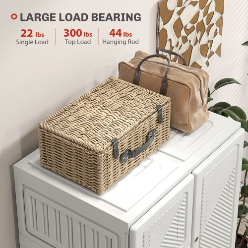 HOMCOM Portable Wardrobe Closet Cabinet Foldable Plastic Clothes Storage Organzier for Bedroom with 5 Cube Compartments & 1 Hanging Rods Magnet Doors