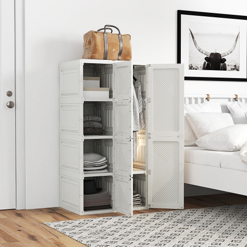 HOMCOM Portable Wardrobe Closet Cabinet Foldable Plastic Clothes Storage Organzier for Bedroom with 5 Cube Compartments & 1 Hanging Rods Magnet Doors