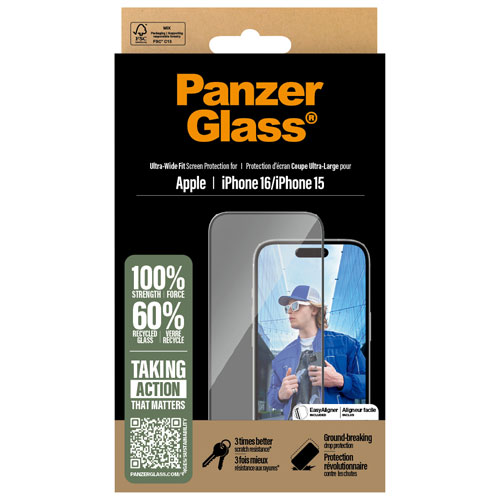 PanzerGlass Ultra-Wide Fit Glass Screen Protector for iPhone 16