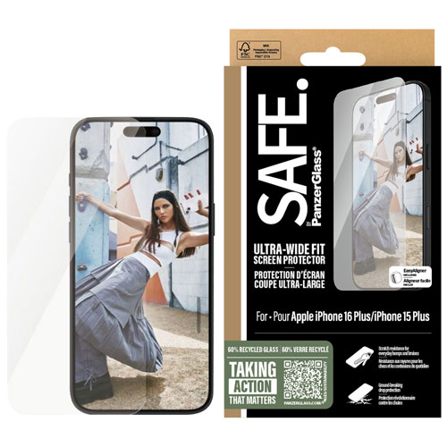 Protecteur d'écran en verre ultralarge SAFE de PanzerGlass pour iPhone 16 Plus