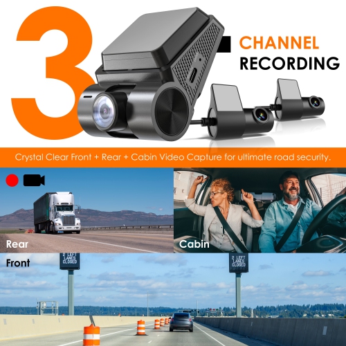 Rexing RH2 Triple Channel Dash Cam 2.5K Front and Dual 1080p Rear Cameras with Wi-Fi, and Optional GPS
