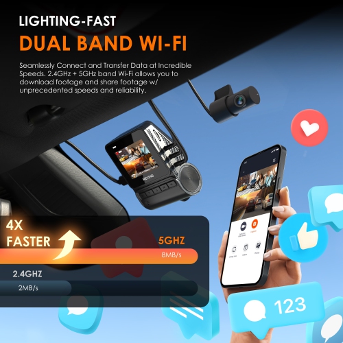 Rexing RH2 Triple Channel Dash Cam 2.5K Front and Dual 1080p Rear Cameras with Wi-Fi, and Optional GPS