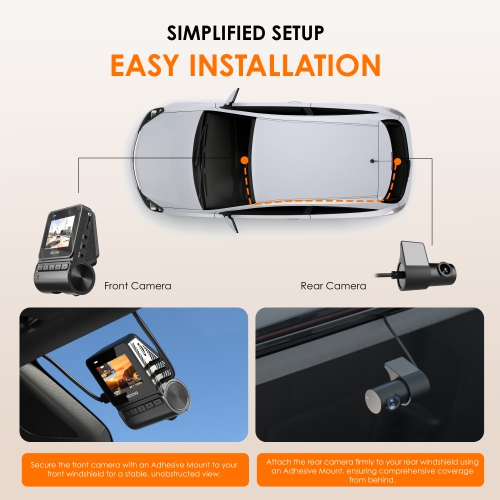 Rexing RH2 Dual Dash Cam 4K Front and 1080p Rear Dash Camera with Wi-Fi, and Optional GPS