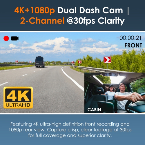Rexing R316 Dual Dash Cam 4K Front & 1080p Cabin, Wi-Fi and GPS