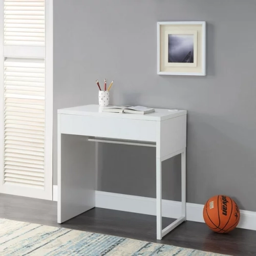 MEHIAZ  Wood And Metal Desk, White, 28.7"w X 19.7"d, With 1 Drawer