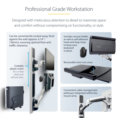 Startech Monitor Mount & Keyboard Tray, Standing Desk w/PC Bracket Wall Mount Workstation -