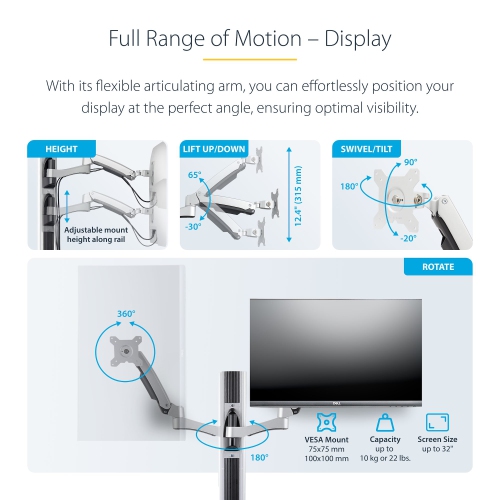 Startech Monitor Mount & Keyboard Tray, Standing Desk w/PC Bracket Wall Mount Workstation -